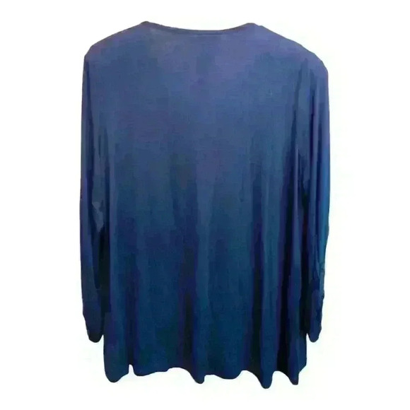 RXB Women's Blue V-Neck Blouse L 3/4 Sleeve Embroidered Top - Picture 2 of 3